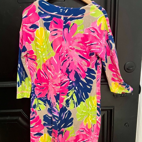 Lilly Pulitzer Palm Leaves Cotton Long Sleeve Dress Pink/Blue/Lime Small - Picture 6 of 7
